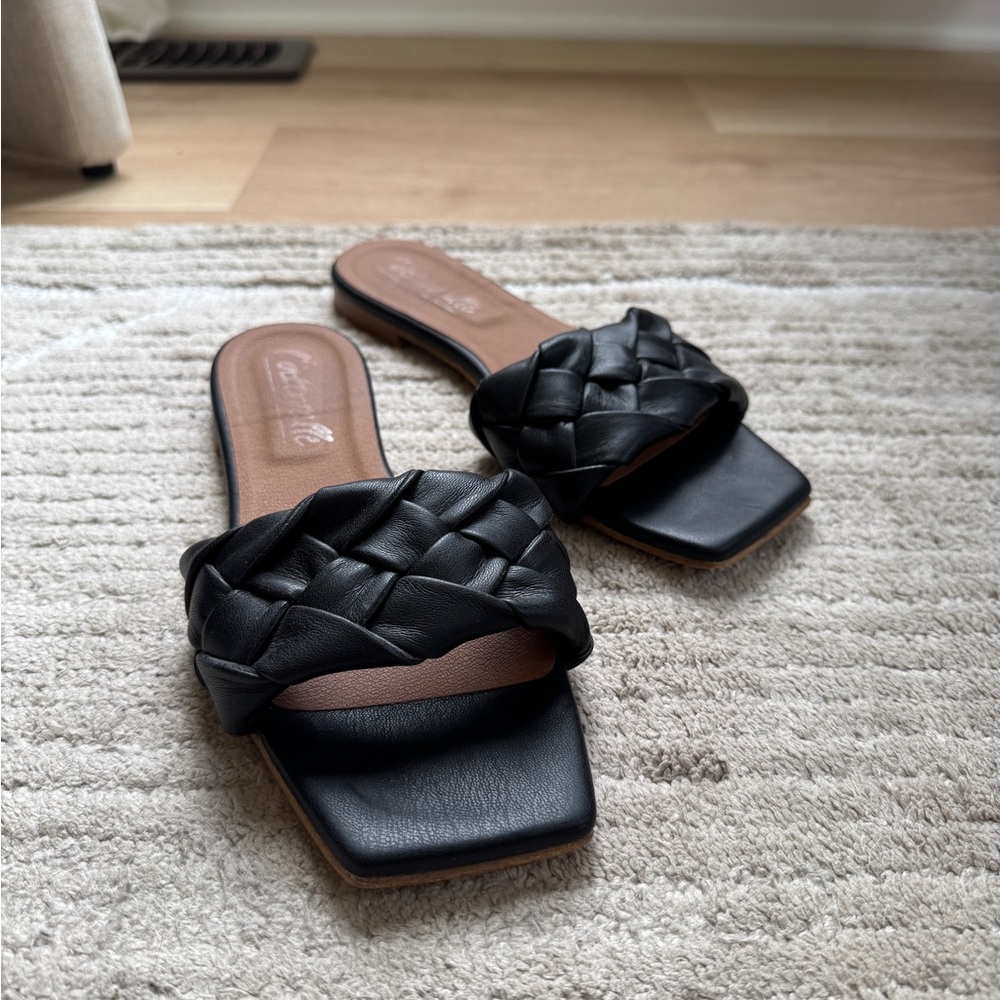 Black Braided Slide Sandals